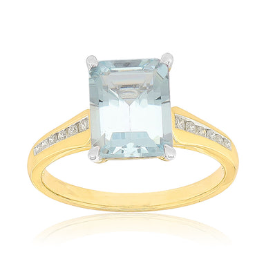 Heirloom 18ct Yellow Gold Emerald Cut 9x7mm Aquamarine 0.10 Carat tw Ring