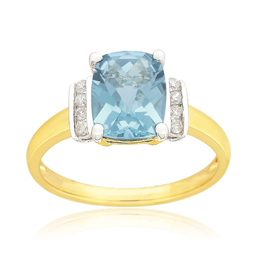 Heirloom 18ct Yellow Gold Cushion Cut 9x7mm Aquamarine 0.10 Carat tw Ring