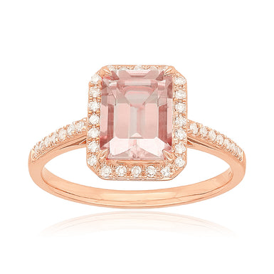 Heirloom 18ct Rose Gold Emerald Cut 8x6mm Morganite 0.15 Carat tw Ring