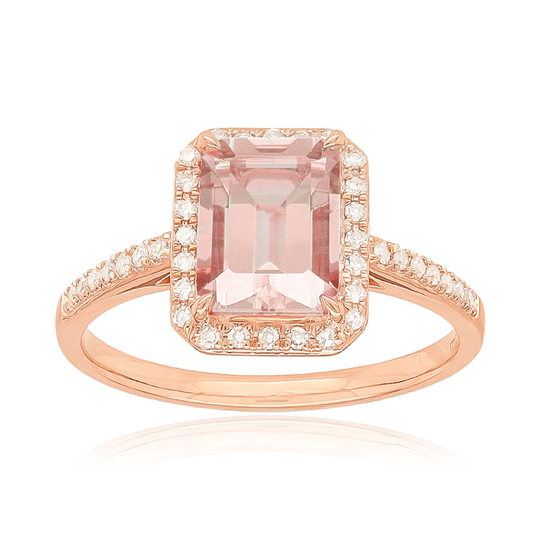 Heirloom 18ct Rose Gold Emerald Cut 8x6mm Morganite 0.15 Carat tw Ring