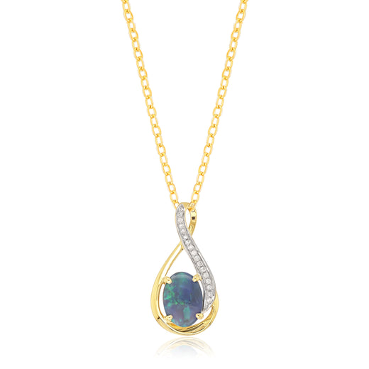 Heirloom 18ct Yellow Gold Oval Cut 9x7mm Black Opal 0.05 Carat tw Rhodium Plated Pendant