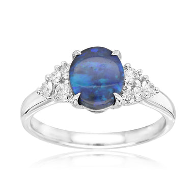 Heirloom 18ct White Gold Oval Cut 7x5mm Black Opal 0.20 Carat tw Ring