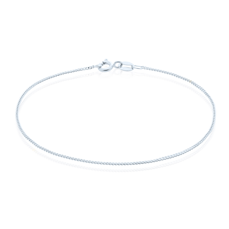 9ct White Gold 19cm Curb 30 Gauge Diacut Bracelet