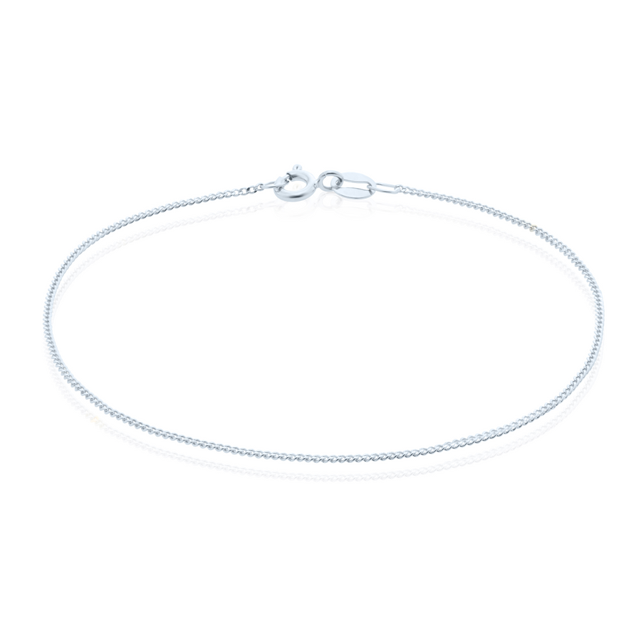 9ct White Gold 19cm Curb 30 Gauge Diacut Bracelet