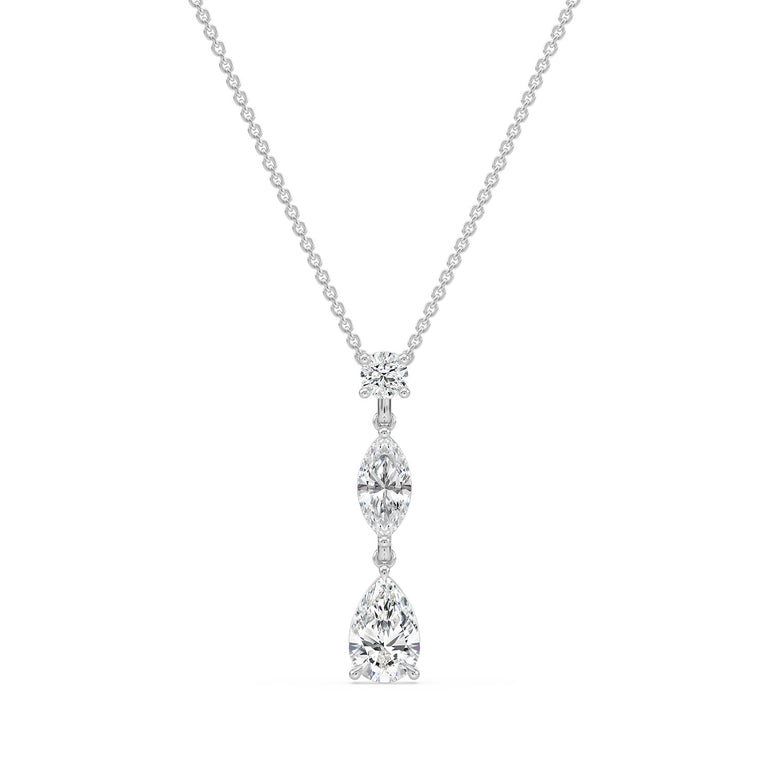 18ct White Gold Pear, Marquise, & Round Cut 2.25 Carat tw Certified Lab Grown Diamond Pendant