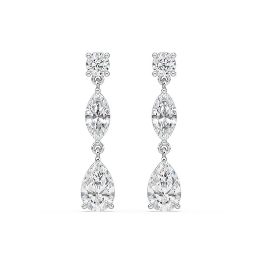 18ct White Gold Pear, Marquise, & Round Cut 2.60 Carat tw IGI Certified Lab Grown Diamond Earrings