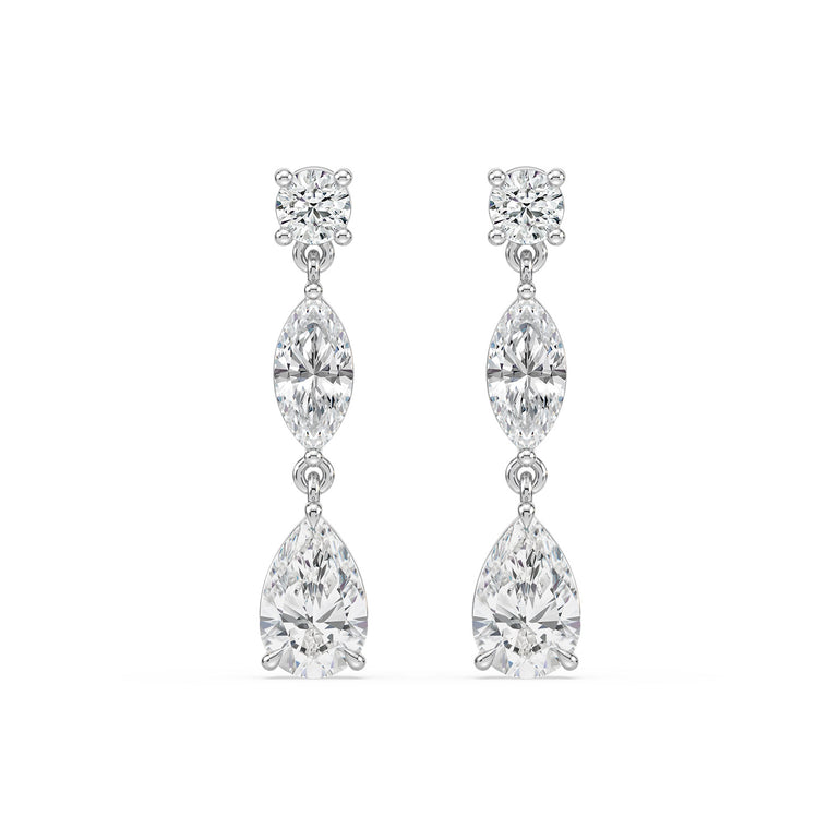 18ct White Gold Pear, Marquise, & Round Cut 2.60 Carat tw IGI Certified Lab Grown Diamond Earrings