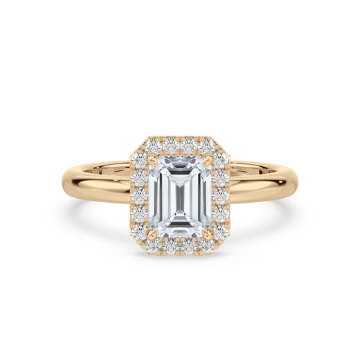 Halo 18ct Yellow Gold Emerald and Round Cut 1.7 Carat tw GIA Certified Lab Grown Diamond Ring