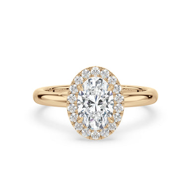Halo 18ct Yellow Gold Oval & Round Cut 1.7 Carat tw GIA Certified Lab Grown Diamond Ring