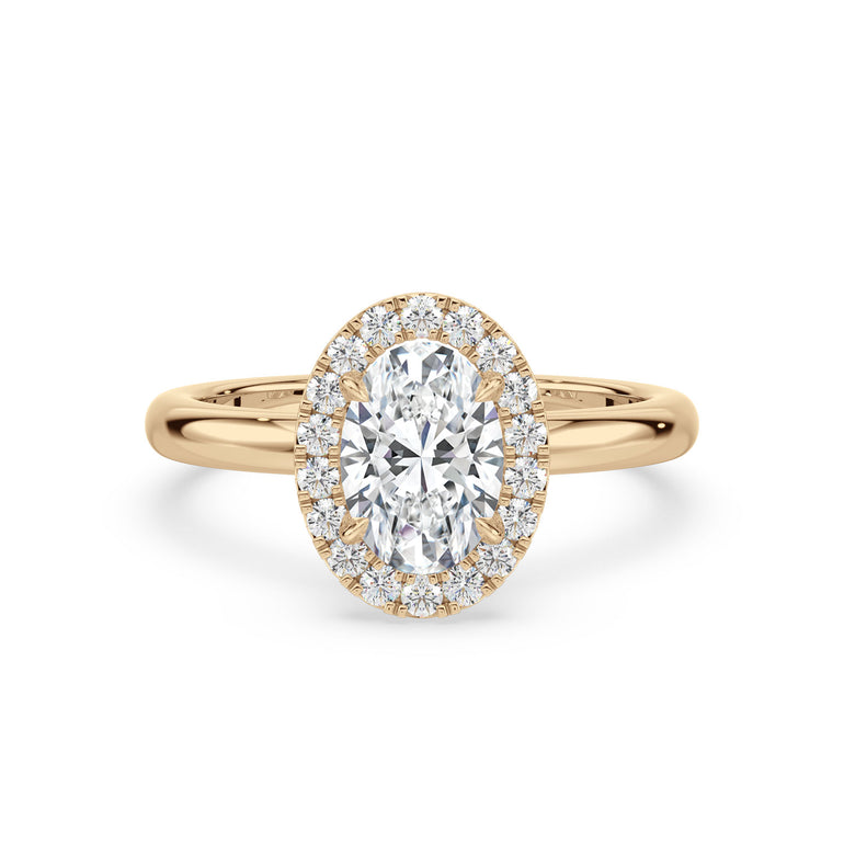 Halo 18ct Yellow Gold Oval & Round Cut 1.7 Carat tw GIA Certified Lab Grown Diamond Ring