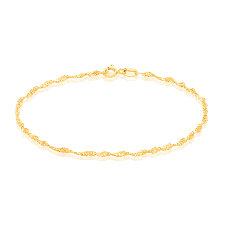 9ct Yellow Gold 19cm 30 Gauge Singapore Bracelet