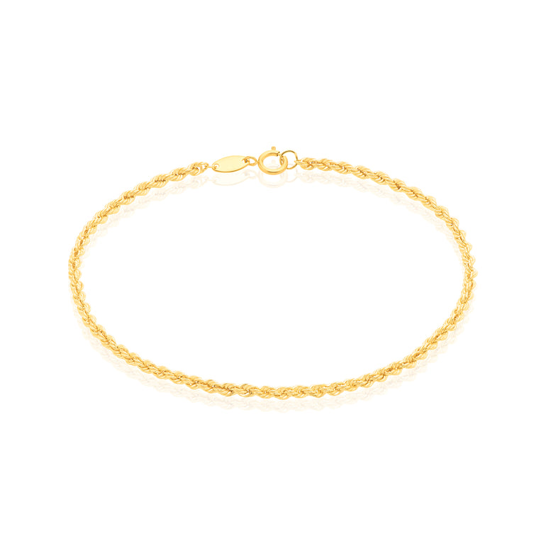 9ct Yellow Gold 18.5cm Rope Bracelet