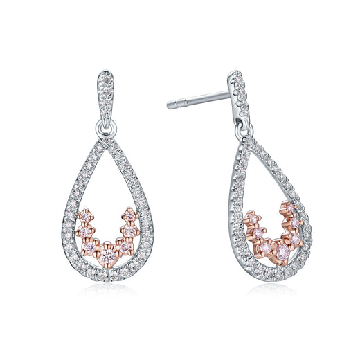 9ct White & Rose Gold Round Cut 0.40 Carat tw Pink & White Diamond Earrings