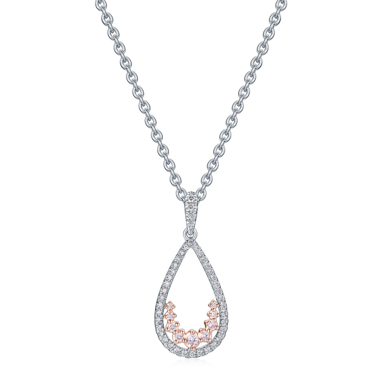 9ct White & Rose Gold Round Cut 0.35 Carat tw Pink & White Diamond Pendant