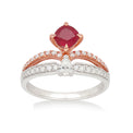 Heirloom 18ct White and Rose Gold Cushion & Round Cut 5mm Ruby Diamond Set 0.34 Carat tw Ring