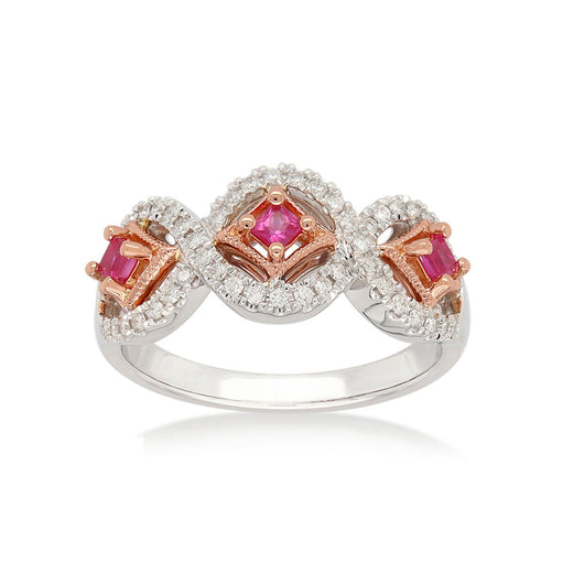 Heirloom 18ct White and Rose Gold Round & Princess Cut 2.25mm Ruby Diamond Set 0.23 Carat tw Ring