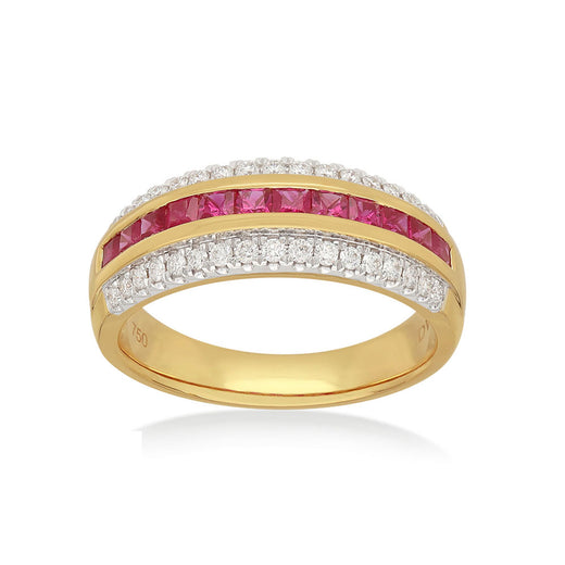 Heirloom 18ct Yellow and White Gold Round & Princess Cut 2mm Ruby Diamond Set 0.25 Carat tw Ring