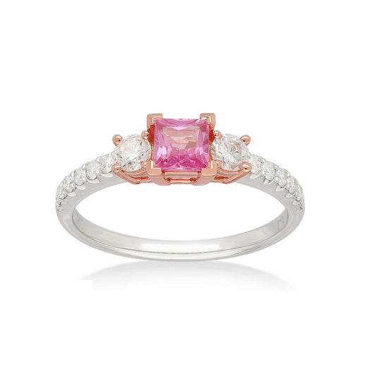 Heirloom 18ct White and Rose Gold Round & Princess Cut 4mm Pink Sapphire Diamond Set 0.36 Carat tw Ring