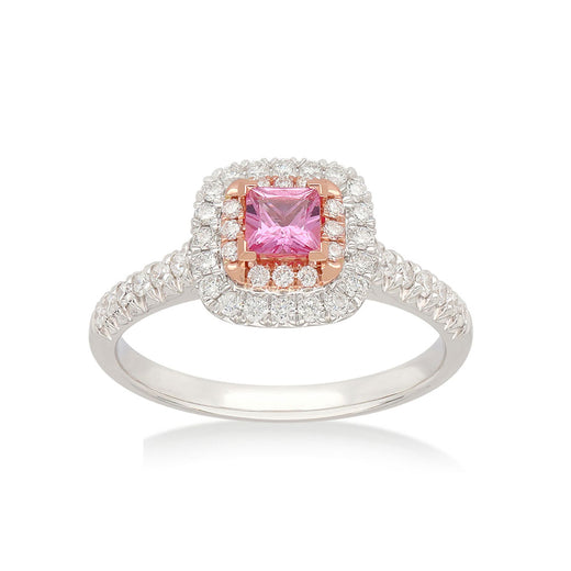 Heirloom 18ct White and Rose Gold Round & Princess Cut 3.5mm Pink Sapphire Diamond Set 0.35 Carat tw Ring