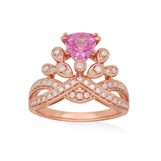 Heirloom 18ct Rose Gold Round & Triangle Cut 6mm Pink Sapphire Diamond Set 0.33 Carat tw Ring