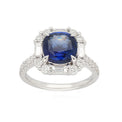 Heirloom 18ct White Gold Cushion & Round & Baguette Cut 8mm Ceylon Sapphire Diamond Set 0.77 Carat tw Ring