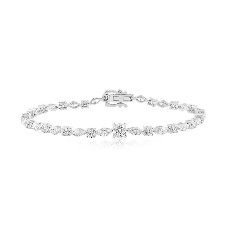 Heirloom 18ct White Gold Marquise and Round Cut 4.50ctw Diamond Bracelet