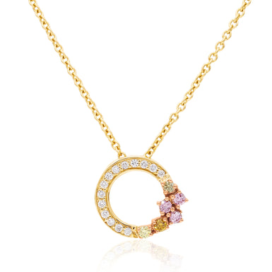 18ct Yellow & Rose Gold Round Cut 0.17 ctw White, Fancy Yellow, Fancy Green, Fancy Orange, & Argyle Authenticated Pink Diamond Necklace