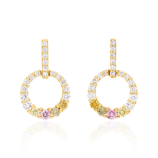 18ct Yellow & Rose Round Cut 0.40 ctw White, Fancy Yellow, Fancy Fancy Green, Fancy Orange, and Argyle Authenticated Pink Diamond Earrings