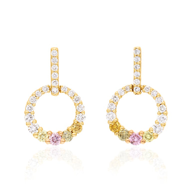 18ct Yellow & Rose Round Cut 0.40 ctw White, Fancy Yellow, Fancy Green, Fancy Orange, and Argyle Authenticated Pink Diamond Earrings