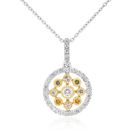 18ct White & Yellow Gold Round Cut 0.43 ctw White, Fancy Green, Fancy Orange, Argyle Authenticate Blue & Argyle Authenticate Pink Diamond Necklace