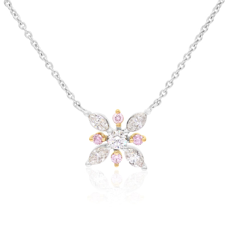 18ct White & Rose Gold Marquie & Round Cut 0.50 ctw White & Argyle Authenticated Pink Diamond Necklace
