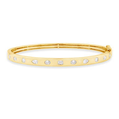 9ct Yellow Gold Round, Pear, & Emerald Cut 1.00 ctw Lab Grown Diamond Bangle