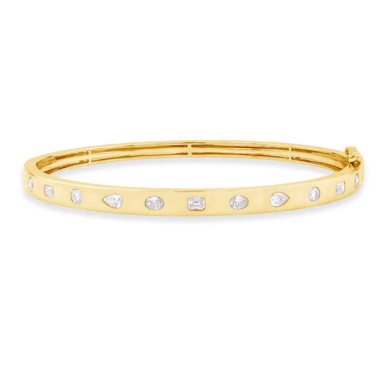 9ct Yellow Gold Round, Pear, & Emerald Cut 1.00 ctw Lab Grown Diamond Bangle