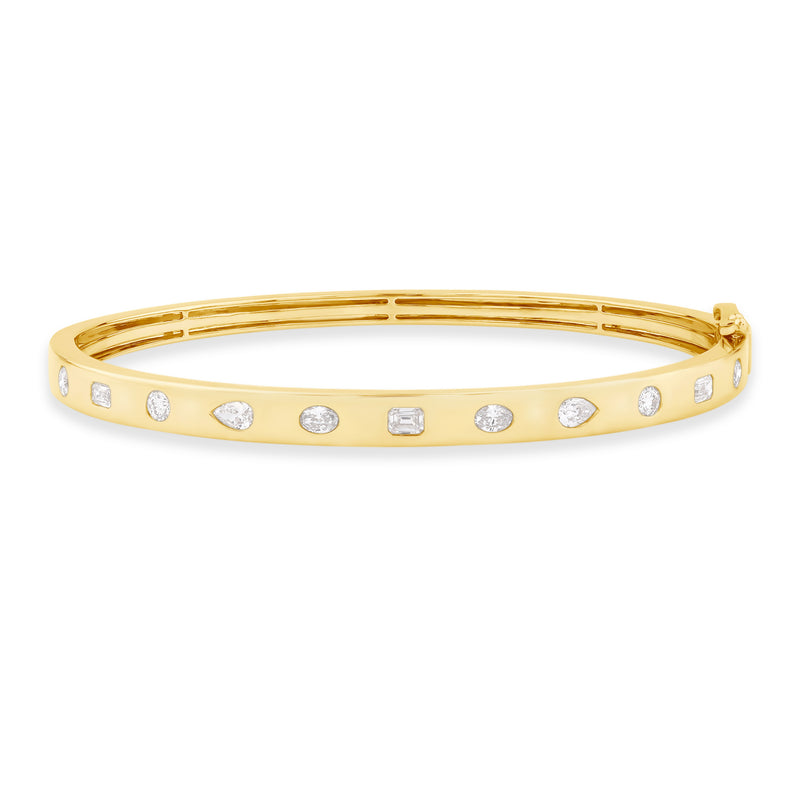 9ct Yellow Gold Round, Pear, & Emerald Cut 1.00 ctw Lab Grown Diamond Bangle
