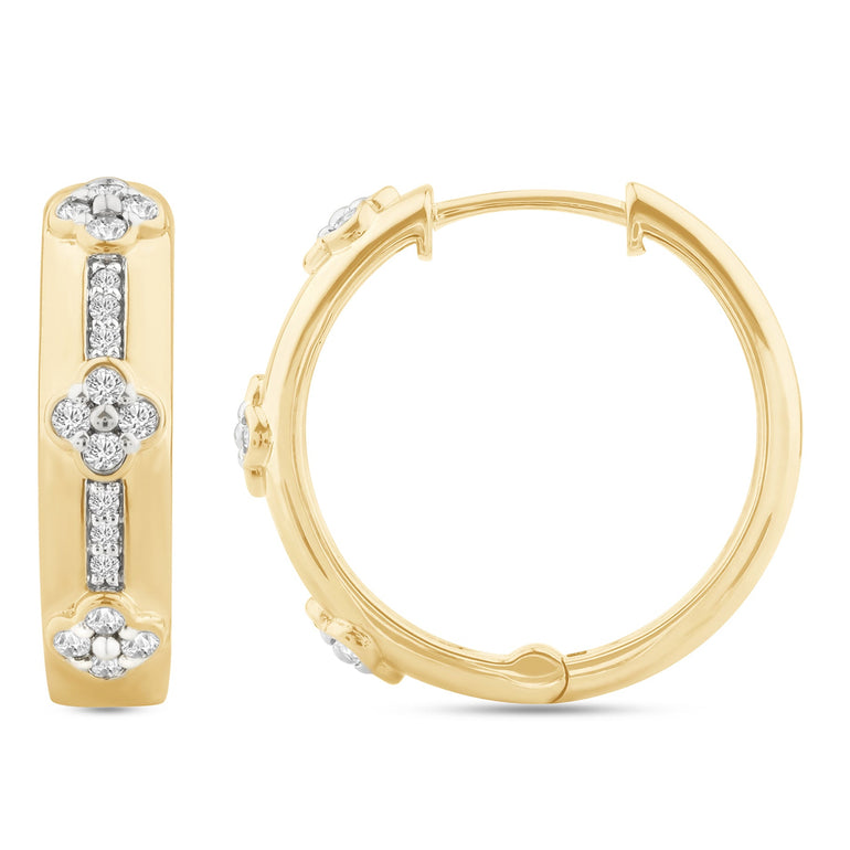 9ct Yellow Gold Round Cut 0.20 Carat tw of Diamonds Huggie Earrings