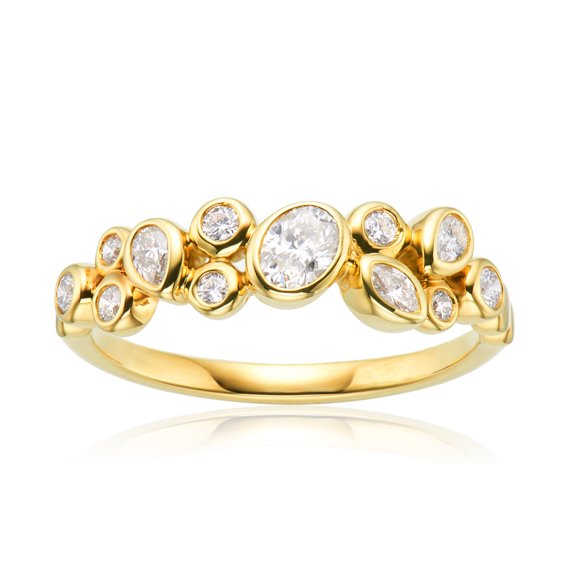 9ct Yellow Gold Marquise, Oval, Pear, & Round Cut 0.48 ctw Diamond Ring