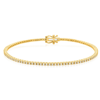 9ct Yellow Gold Round Cut 1.00ctw Diamond Tennis Bracelet