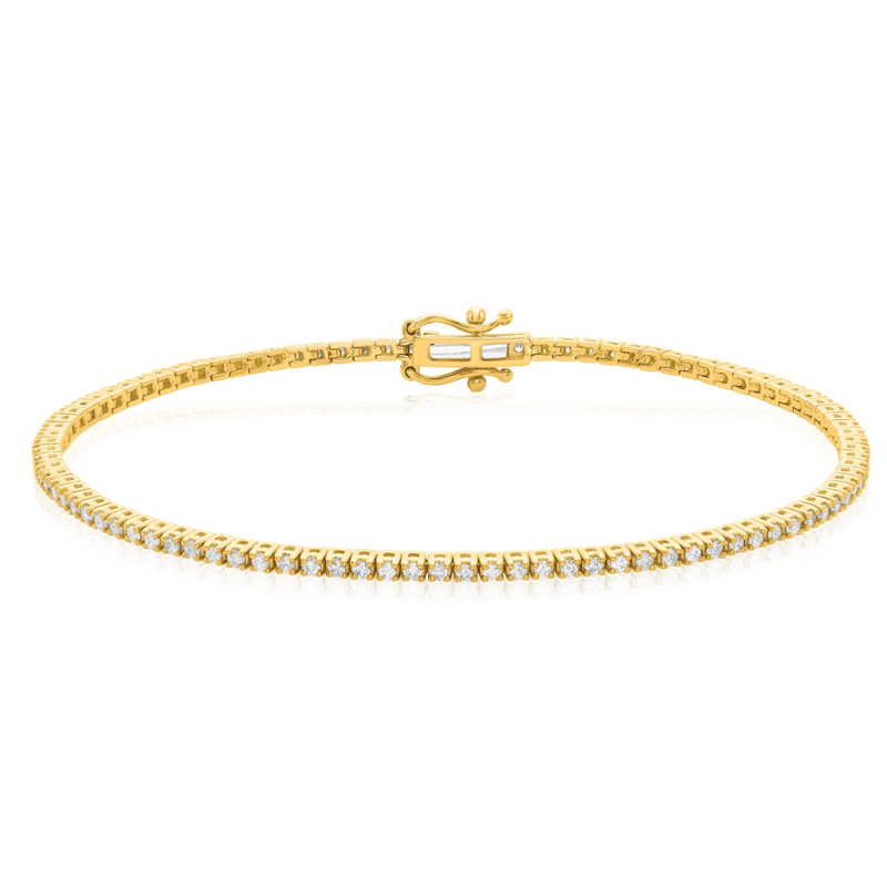 9ct Yellow Gold Round Cut 1.00ctw Diamond Tennis Bracelet