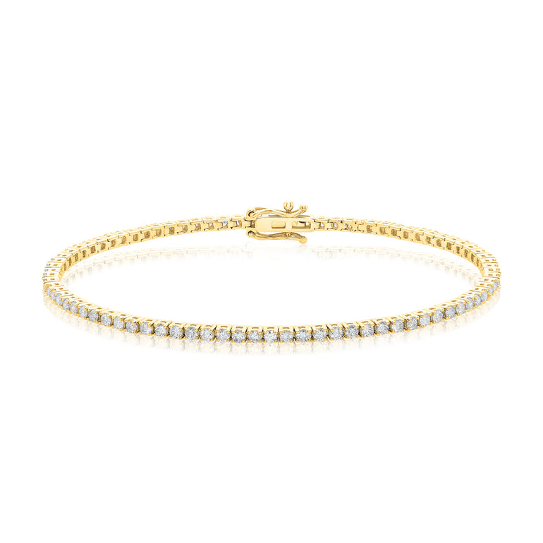 9ct Yellow Gold Round Cut 2.00ctw Diamond Tennis Bracelet