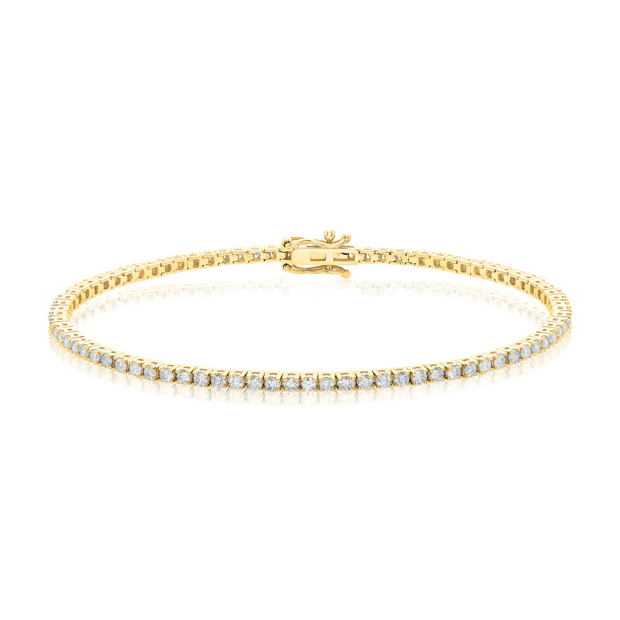 9ct Yellow Gold Round Cut 2.00ctw Diamond Tennis Bracelet