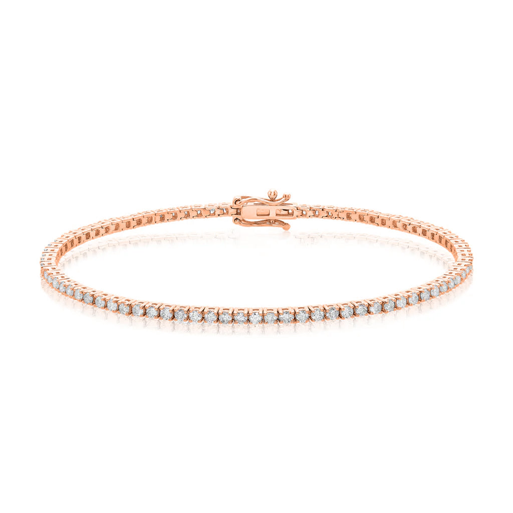 9ct Rose Gold Round Cut 2.00 ctw Diamond Tennis Bracelet