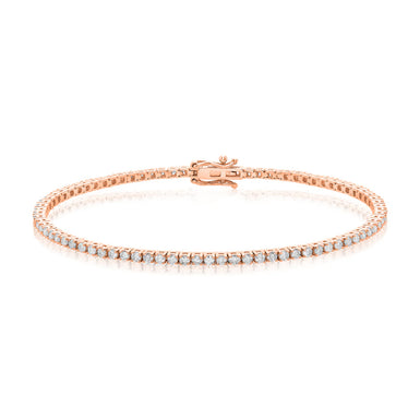 9ct Rose Gold Round Cut 2.00 ctw Diamond Tennis Bracelet