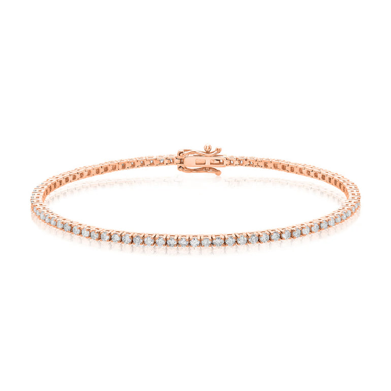9ct Rose Gold Round Cut 2.00 ctw Diamond Tennis Bracelet