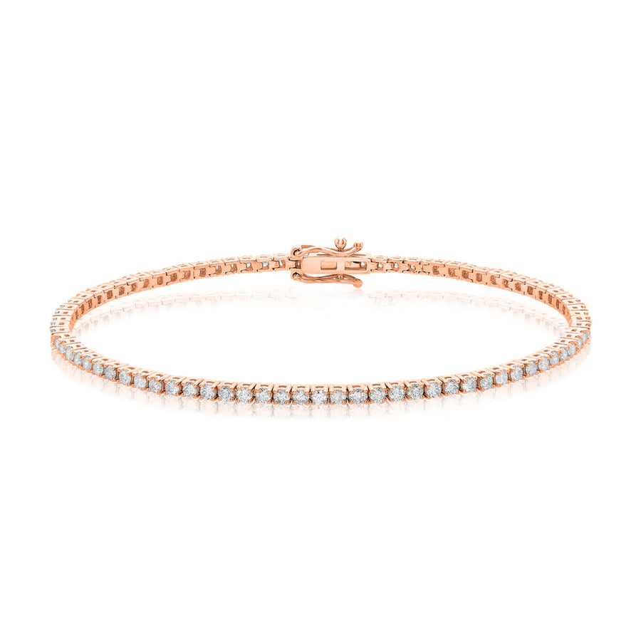 9ct Rose Gold Round Cut 2.00 ctw Diamond Tennis Bracelet
