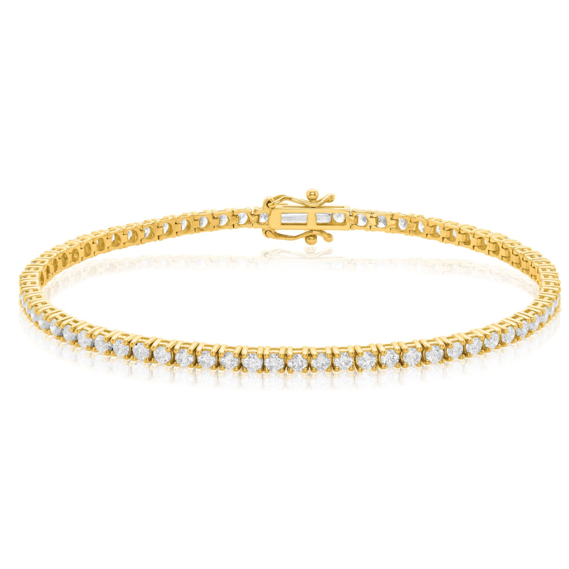 9ct Yellow Gold Round Cut 3.00 ctw Diamond Tennis Bracelet