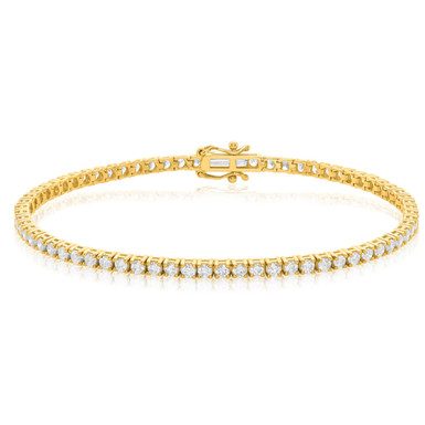 9ct Yellow Gold Round Cut 3.00 ctw Diamond Tennis Bracelet