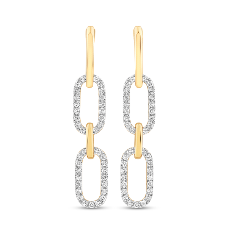 9ct Yellow Gold Brilliant Round Cut 0.75ctw Diamond Drop Earrings
