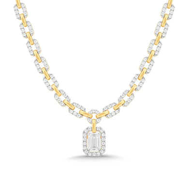 18ct Yellow Gold Emerald & Brilliant Round Cut 5.50ctw Lab Grown Certified Diamond Necklace