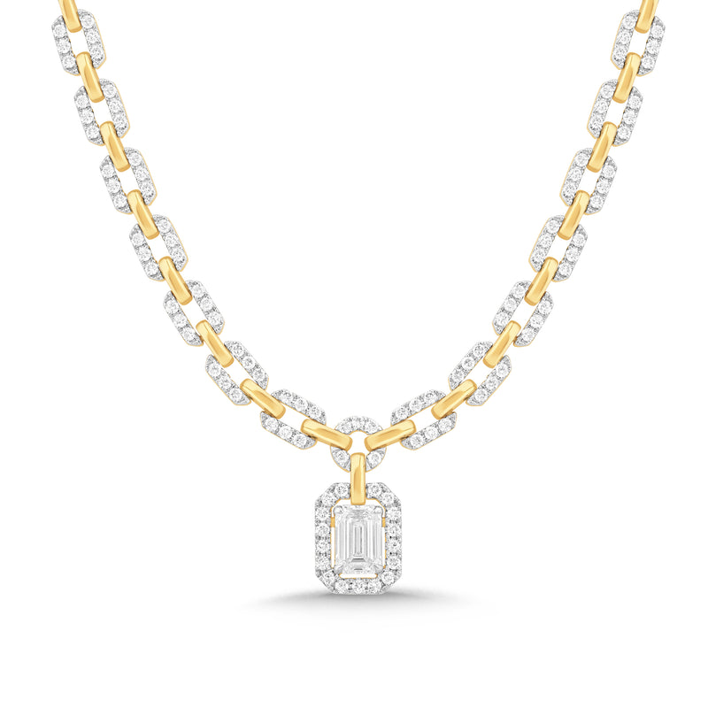18ct Yellow Gold Emerald & Brilliant Round Cut 5.50ctw Lab Grown Certified Diamond Necklace