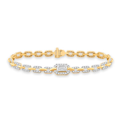 18ct Yellow Gold Emerald & Brilliant Round Cut 2.70ctw Lab Grown Certified Diamond Bracelet